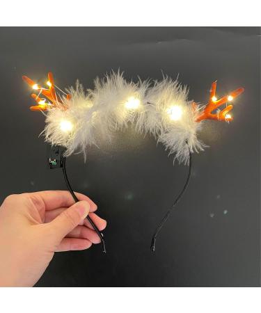 Wedity LED Light Up Deer Antlers Headband Christmas Reindeer Feather Headbands Holiday Headpiece Xmas Hair Accessories - Buy Online on GoSupps.com
