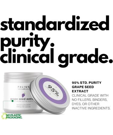 FOLIUS LABS Grape Seed Extract 500mg - 95% OPCs Polyphenols - High Strength Grape Seed Supplement - Support Cardiovascular Health 120 Capsules - Buy Online on GoSupps.com