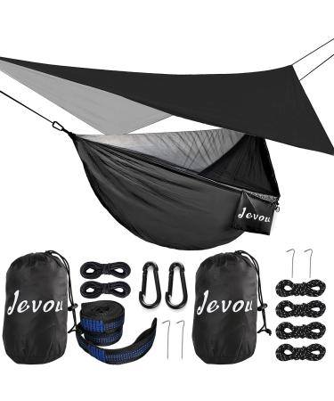 Camping Hammock with Rainfly Tarp, Hammocks Tent with Mosquito Net for Camping, Single & Double Portable Nylon Backpacking Hammock Bundle Kit for Outdoor, Indoor, Beach, Backyard, Patio - Hold 772lbs