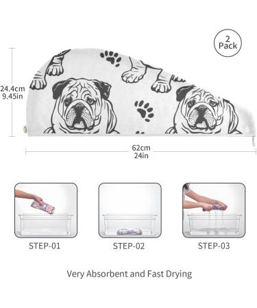 Sad Bulldog Hair Towel 2 Pack | Super Absorbent Quick Dry Hair Turbans for Women & Girls - Buy Online on GoSupps.com