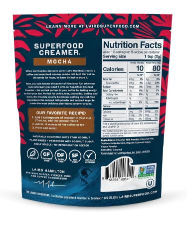 Laird Superfood Mocha Non-Dairy Coffee Creamer 227g - Gluten Free, Non-GMO, Vegan - Buy Online on GoSupps.com