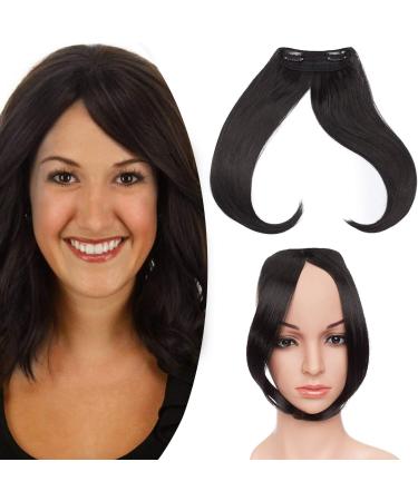 Side Clip In On Bangs Fringe Hair Extension One Piece Synthetic Slanted Fringe Hairpiece Hair Accessories For Womens Dark Black Dark Black Slanted Bangs