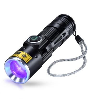 DARKDAWN Torch UV 395nm Light Flashlight USB Rechargeable Ultraviolet LED Blacklight Mini Wood s Lamp Portable Blacklight Detector for Pet Cat Urine Dried Stains/Uranium Glass/Resin Curing Uv 395nm Light/Violet - 1 Pack - Buy Online on GoSupps.com