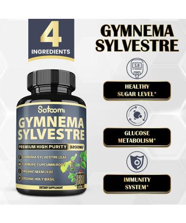 Gymnema Sylvestre Supplement with Turmeric, Neem Leaf, Holy Basil & Gurmar Capsules - 180 Vegan Capsules - Buy Online on GoSupps.com