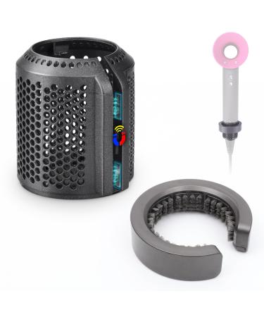 Upgraded Magnetic Hairdryer Filter Cover Compatible with Dyson Supersonic HD01 HD03 HD08 HD15 Models Hair Dryer Filter Cage with Filter Cleaning Brush Spare Parts (Gray)