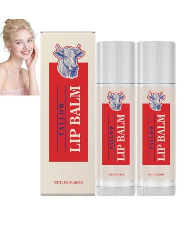 homomdy Tallow Lip Balm Natural Ingredients Soothing and Softening for Dry and Chapped Lips Repairs & Reduces Wrinkles Long Lasting Moisturizes Fast Absorption (2pcs)