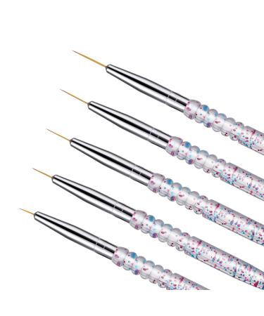 Lusofie 5Pcs Nail Art Liner Brushes Thin Nail Gel Polish Painting Brush Nails Design Brushes Detail Liner Brush for Nails Art Drawing Pen Easy Hold(7/9/ 11/15/ 20mm)