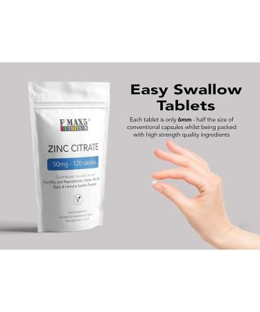 Zinc Citrate 50mg Tablets - Immune Health Supplement - Easy to Swallow - 120 Day Supply - Buy Online on GoSupps.com