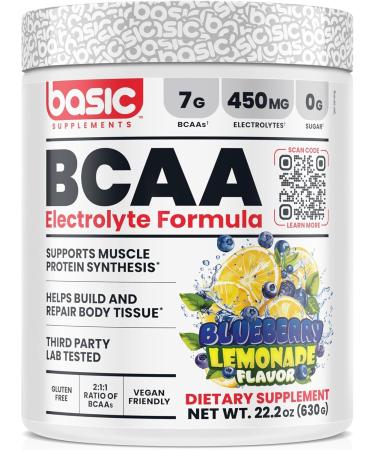 BASIC SUPPLEMENTS BCAA Powder Instantized Formula with 7g BCAAs 2:1:1 Ratio 450mg of Electrolytes Sugar-Free Vegan Gluten-Free Supports Muscle Recovery