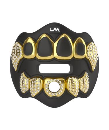 Loudmouth Football Mouth Guard | 3D Chrome Grillz Adult & Youth Mouth Guard | Mouth Piece for Sports | Maximum Air Flow Mouth Guards | Lip and Teeth Protector (3D Grillz Bling - Chrome Black / Gold)