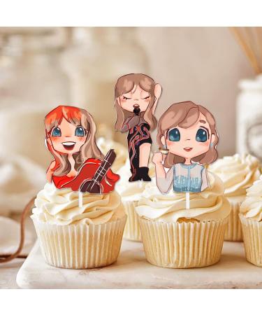 18pcs Glitter Cartoon Guitar Girls Dessert Cupcake Topper Cheer to Worldwide Popular Female Singer Concert Theme Decor Pick for Fan Men Women Happy Birthday Party Decorations Supplies - Buy Online on GoSupps.com