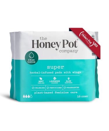 The Honey Pot Company Herbal-Infused Pads with Wings Super 16 Count
