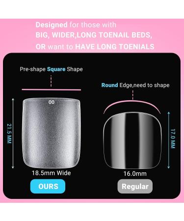 Wider Long Square Toe Nail Tips - SINOKAME No File Matte Press Ons | 300 Pcs Clear Soak Off Fake Toenails - DIY Home Manicure Kit for Men & Women - Buy Online on GoSupps.com