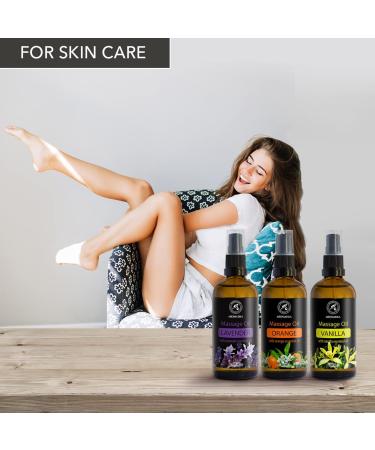 Relaxation Massage Oils Set - 3x100ml Vanilla Lavender & Orange - Nourishing Body Care with Almond Grape Seed & Peach Core Oils - Buy Online on GoSupps.com