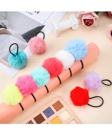 Pom Ball Elastic Hair Ties - 20 Pieces Fluffy Ponytail Holders in 10 Colors - Cute Hair Bands for Women, Girls, and Kids - Hair Accessories - Buy Online on GoSupps.com