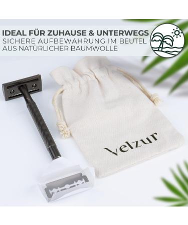 Buy Velzur Razor Plane Set - 5 Blades Travel Bag Stainless Steel Plastic-Free Unisex | Premium Safety Razor in Anthracite - Buy Online on GoSupps.com