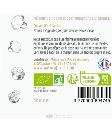 NATURA FORCE Mix of 7 Organic Mushrooms - Mix of 7 Medicinal Mushrooms - Certified Organic Origin - Chemical Free - 60 Capsules - Buy Online on GoSupps.com