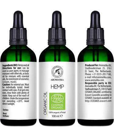 Hemp Oil Organic 100ml - Hemp Seed Oil Cold Pressed - Vegan - 100% Natural - Hemp Oil Extract in Light Protection Glass Bottle - Organic oil for Skin Care - Hair Care - Buy Online on GoSupps.com