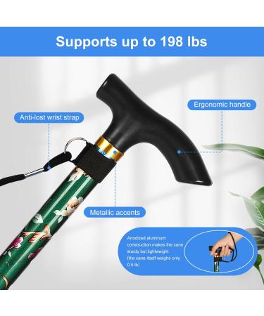 Supregear Folding Walking Stick- Adjustable Lightweight Portable Green Floral Walking Aid for Elderly Men Women - Buy Online on GoSupps.com