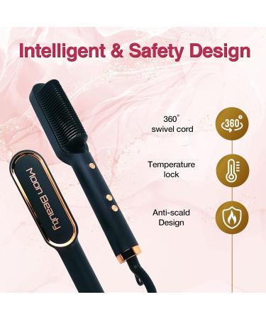 Black Hair Straightener Brush - Ionic Hair Styling Tool Fast Heating 5 Temp Settings Anti-Scald & Auto-Off Safety - Professional Hair Care for Women - Buy Online on GoSupps.com