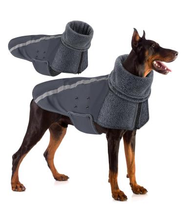 Slowton winter dog coat warm polar trap food dog outdoor jacket with turtleneck scarf reflecting stripes adjustable waterproof windproof outfits for small medium -sized dogs xxl gray