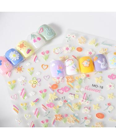 SHUBEIEUMI Nail Stickers for Nail Art 5 Sheets 3D Embossed Spring Flowers Nail Art Stickers Decals Self-Adhesive Nail Supplies Nail Art Decoration Accessories - Buy Online on GoSupps.com
