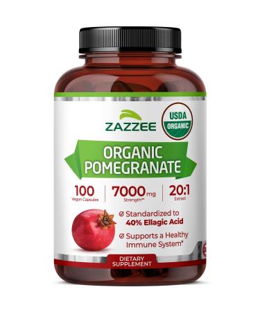 Zazzee USDA Organic Pomegranate 20:1 Extract 7000 mg Strength 40% Ellagic Acid 100 Vegan Capsules 3+ Month Supply Standardized 20X Extract Immune Support All-Natural Non-GMO Made in The USA