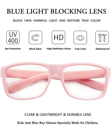 Kids Blue Light Blocking Glasses | Computer Gaming Screen Glasses for Boys Girls 5-13 | Flexible Frame | Square/Pink - Buy Online on GoSupps.com
