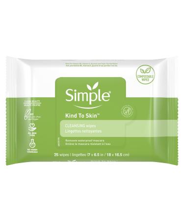 Simple Kind to Skin Facial Wipes Gentle and Effective Makeup Remover Cleansing Free from color and dye artificial perfume and harsh chemicals 25 Wipes