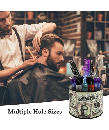 Barber Scissors Storage Holder - Wooden Material Round Barber Tools Storage Holder | Hairdressing Tools Desktop Organizer | Multiple Compartments Barber Scissors Holder for Salons Homes Parlors - Buy Online on GoSupps.com