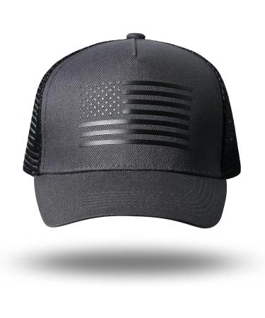 American Flag Trucker Hat - Snapback Baseball Cap for Men Women - Dark Gray/Black - Buy Online on GoSupps.com