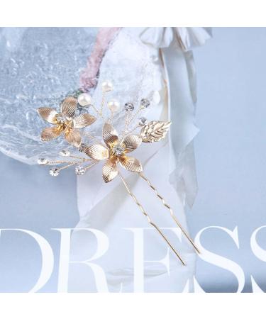 Wendalern Wedding Rhinestone Hair Clips Barrette Bride Pearl Hair Pin Crystal Flower Hair Barrette Gold Flower Hairpin Hairpiece Decorative Hair Accessories for Women and Girls - Buy Online on GoSupps.com