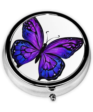 Purple Butterfly Printed Round Pill Box - 3 Compartment Portable Organizer for Travel | Mini Decorative Pocket Pill Case - Buy Online on GoSupps.com