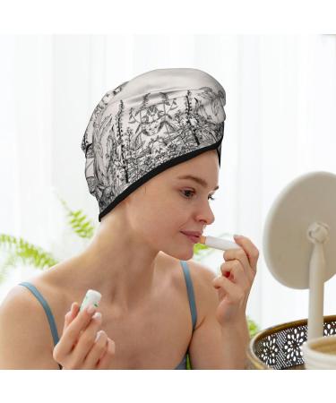 Floral Herbs Botanical Engraving Coral Velvet Dry Hair Cap - Unisex Wet Towel Wrap for Bathroom Pool Party & Beach Accessory - Buy Online on GoSupps.com
