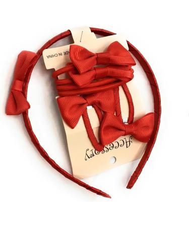 7 PIECE SCHOOL COLOURS Hair Bow Snap Clips SET ALICE BAND PONIOS PonyTail Holder Headband - Red - Buy Online on GoSupps.com