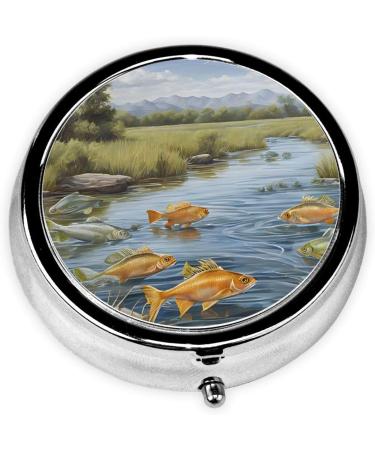 Fishing Lake Fishermen Mini Round Pill Box | 3 Compartment Portable Pill Organizer for Travel Home & Office - Buy Online on GoSupps.com