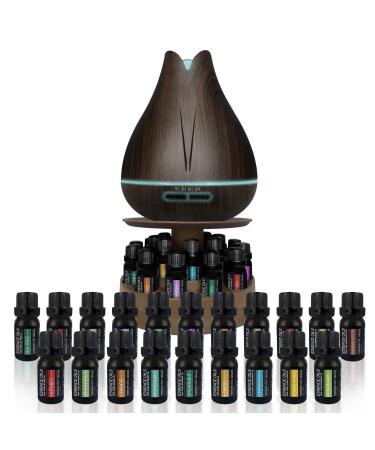 Aromatherapy Essential Oil Diffuser Gift Set with 20 Oils and Rotating Display Stand - 400ml Ultrasonic Diffuser with 20 Essential Plant Oils - 4 Timer & 7 Ambient Light Settings - Buy Online on GoSupps.com