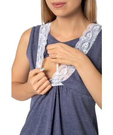 Purpless Maternity Sleeveless V-Neck Lace Detail Nightdress | Pregnancy & Nursing 4141n 12 Indigo Melange - Buy Online on GoSupps.com