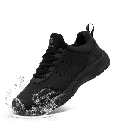 LARNMERN Non Slip Work Shoes for Men Food Service Walking Sneakers Slip on Kitchen Chef Slip Resistant Shoe Waterproof Restaurant Fashion Casual Comfort Working Footwear 8.5 Black