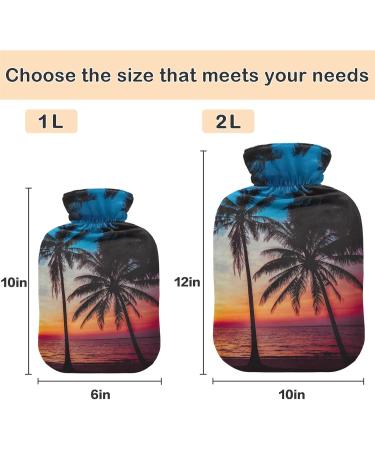 NAANLE 2L Hot Water Bottle with Cover - Sunset Palm Design for Menstrual Cramps Pain Relief & Heat Therapy | Large Transparent Bottle - Buy Online on GoSupps.com