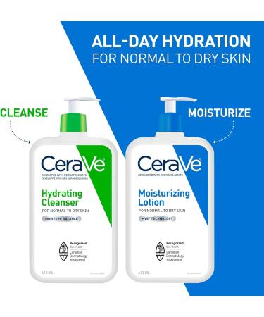 CeraVe Daily Face Wash and Lotion BUNDLE Hydrating Face Cleanser and Moisturizing Lotion with Hyaluronic Acid for All Day Hydration. Suitable for Normal to Dry Skin. Fragrance Free 2x473ml - Buy Online on GoSupps.com