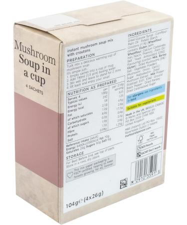 M&S Marks & Spencer Instant Mushroom Soup in a Cup Mix with Croutons 125 Calories Per Sachet Vegetarian - Set of 4 Boxes (4x4pk) - Buy Online on GoSupps.com