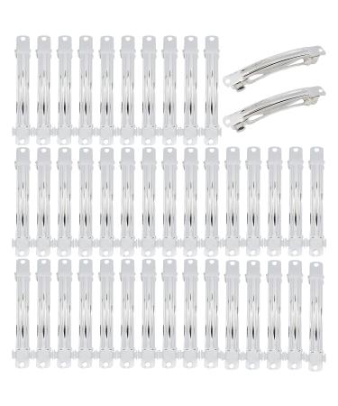 40 Pack 3.15 Inch Silver Gold Bronze Blank Rectangle Metal French Barrette Hair Clips DIY Crafting Clips Snap Hair Clips Ponytail Holder Bun Chignon Twist Hairclips Accessories for Women Girl (Silver)