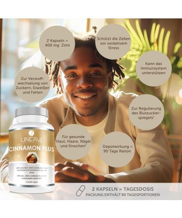 Lineavi Cinnamon Plus - High-Dose 400mg Cinnamon 7mg Zinc & 100 g Chrome Supports Blood Sugar Metabolism & Weight Loss Made in Germany - 180 Capsules (3-Month Supply) - Buy Online on GoSupps.com