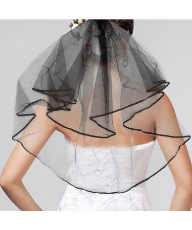 Lurrose Black Wedding Veil - Elegant Short Veil with Comb | Women's Costume Accessory for International Shipping - Buy Online on GoSupps.com