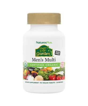 NaturesPlus Source of Life Garden Men s Multivitamin - 90 Tablets - Supports Energy & Healthy Immune System - USDA Certified Organic Non-GMO Vegan Gluten Free Iron Free - 30 Servings