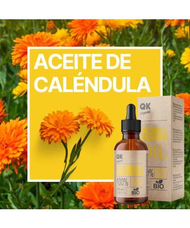 QKnatur - 100% Pure Organic Vegan Calendula Oil - 100 ml - glass bottle - for sensitive dry and cracked skin. Soothing and healing. Acne irritations insect bites - Buy Online on GoSupps.com