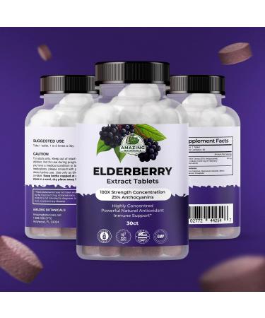 Amazing Botanicals Organic Elderberry Extract Tablets (Sambucus nigra) 100X Strength Tablets Herbal Supplement Vegan, Non-GMO, Gluten-Free 30 Count - Buy Online on GoSupps.com