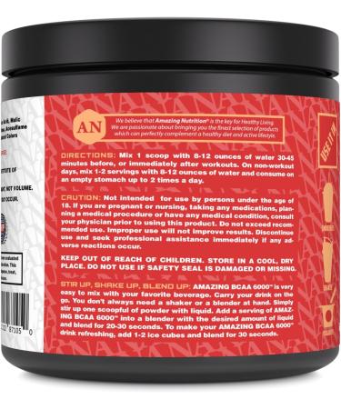 Amazing Nutrition Amazing BCAA 6000 | 6 Grams BCAA Per Serving | 30 Servings Powder | Branched Chain Amino Acid Supplement | Made in USA (Natural Fruit Punch) - Buy Online on GoSupps.com