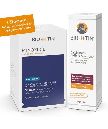 Buy Minoxidil Bio-H-Tin 50 mg/ml Spray & Organic H-Tin Invigorating Caffeine Shampoo | Effective Hair Growth Solution - 3x60ml + 200ml - Buy Online on GoSupps.com